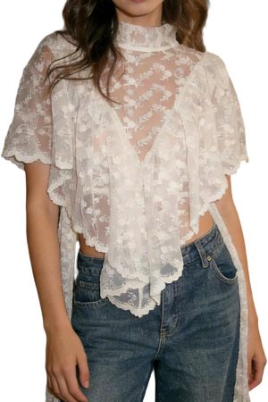 Women Sheer Poncho Top Layered Ruffle Off the Shoulder Chiffon Cape Shawl Wrap Cover Up Vacation Shirts