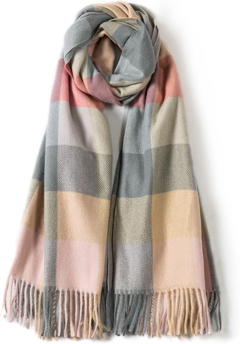 Women's Wool Scarf - Cashmere Feel Winter Checked Scarves for Women, Large Soft Thick Shawls and Wraps with Gift Box