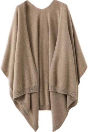 Women's Shawl Wrap Plus Size Cardigan 100% Merino Wool Poncho Cape Fall Winter Open Sweater Coat