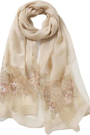 Silk Blend Floral Fashion Scarf Shawl Wrap Lightweight Sheer For Women Floral Embroidery Wedding Party Prom