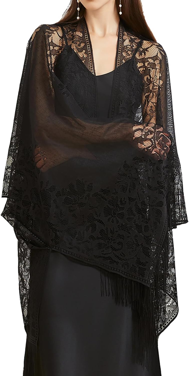 Lace Shawls and Wraps for Women 1920s Cape Cardigan for Evening Wedding Gatsby Costume Party