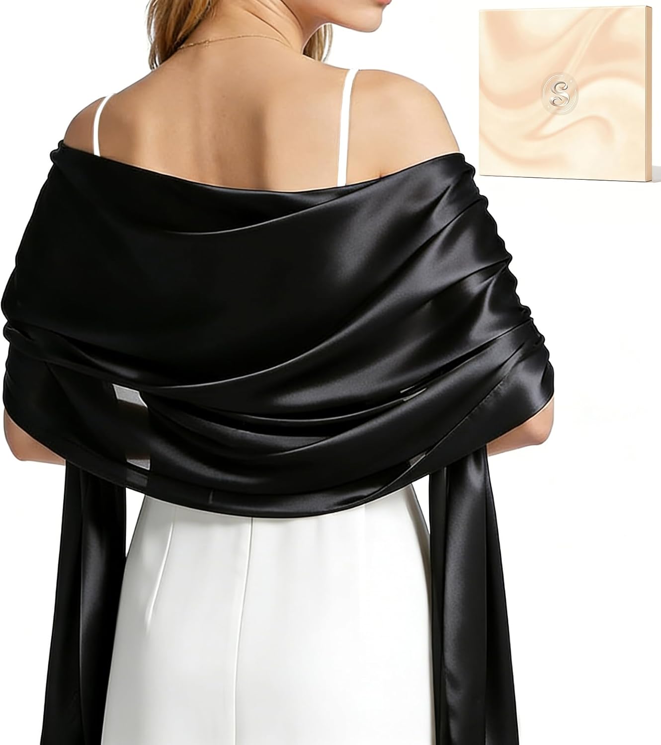 Women Satin Shawl Wrap for Evening Dresses - Silky Long Scarf for Wedding Dress Cover Up Formal