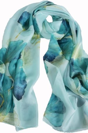 100% Mulberry Silk Women's Neck Silk Scarf-Lightweight Shawl,FLoral Print Beach Silk Wrap-Scarves for Photography