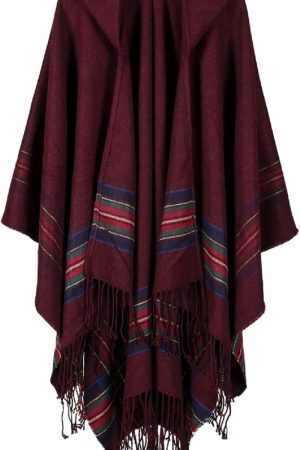 Poncho Capes with Hood Pashmina Cardigans Blanket Shawls with Tassels