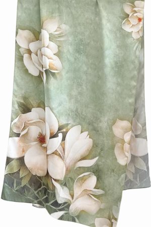 100% Mulberry Silk Scarfs for Women Floral Print Satin Long Scarf for Headscarf Hair Wraps Shawl with Gift Packed