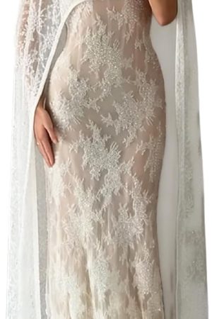 Women's Floral Lace Capelet Sheer Cape Shawl Poncho Tops Elegant Floor Length Lace Wraps Wedding Evening Formal