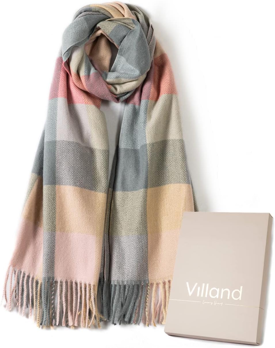 Women's Wool Scarf - Cashmere Feel Winter Checked Scarves for Women, Large Soft Thick Shawls and Wraps with Gift Box - Image 2