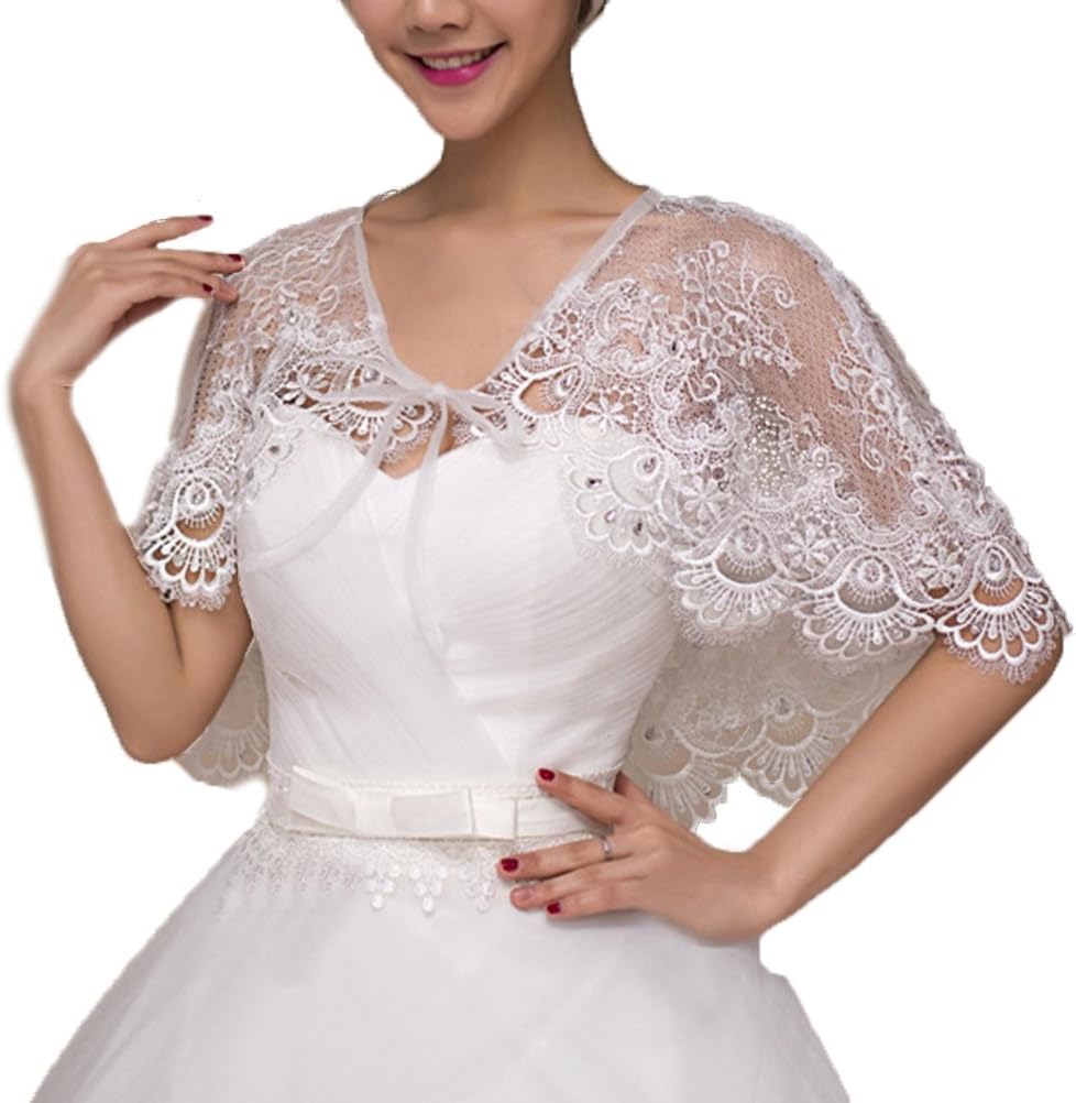 Lace Wedding Wrap Shrug Shawls Stole Boleros Cape Capelet Rhinestone Bride