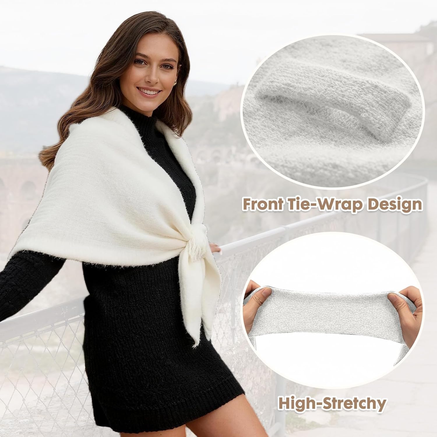 Winter Shawl Wraps Women Knitted Shawls and Wraps Cardigan Cape Wool Cashmere Shoulder Top Sweater Shawl Scarf - Image 2