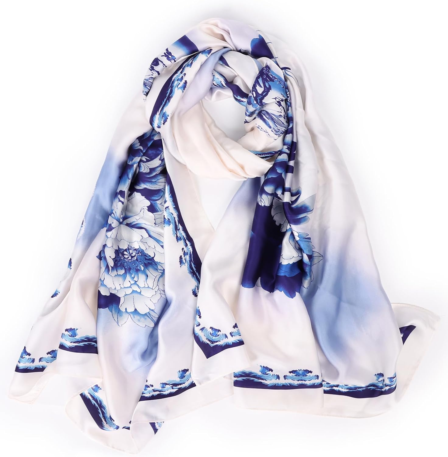 Silk Feeling Long Scarf Fashion Floral Large Scarf Satin Shawl Wraps for Women with Gift Packed