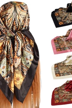 4Pcs Silk Head Scarves for Women Satin Hair Scarf 35”Large Square Bandana Silk Like Neck Scarf Shawl