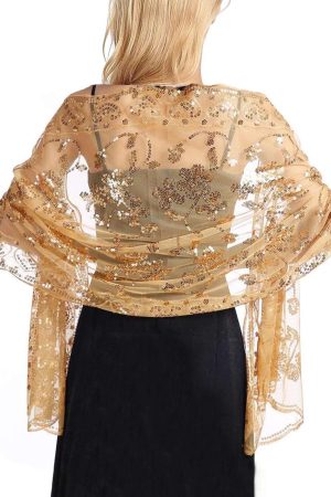Sequin Shawls and Wraps for Evening Dresses 1920s Lace Scarf Wedding Spakle Cape Cover Up Wedding Accessories