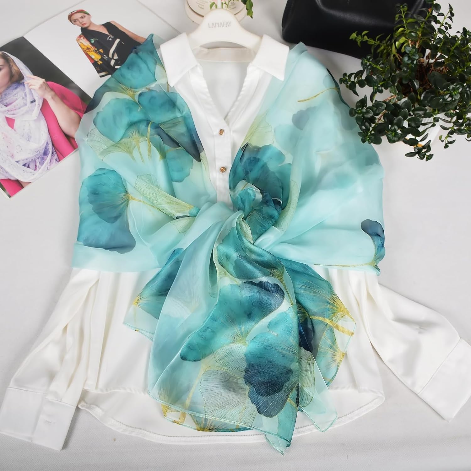 100% Mulberry Silk Women's Neck Silk Scarf-Lightweight Shawl,FLoral Print Beach Silk Wrap-Scarves for Photography - Image 2