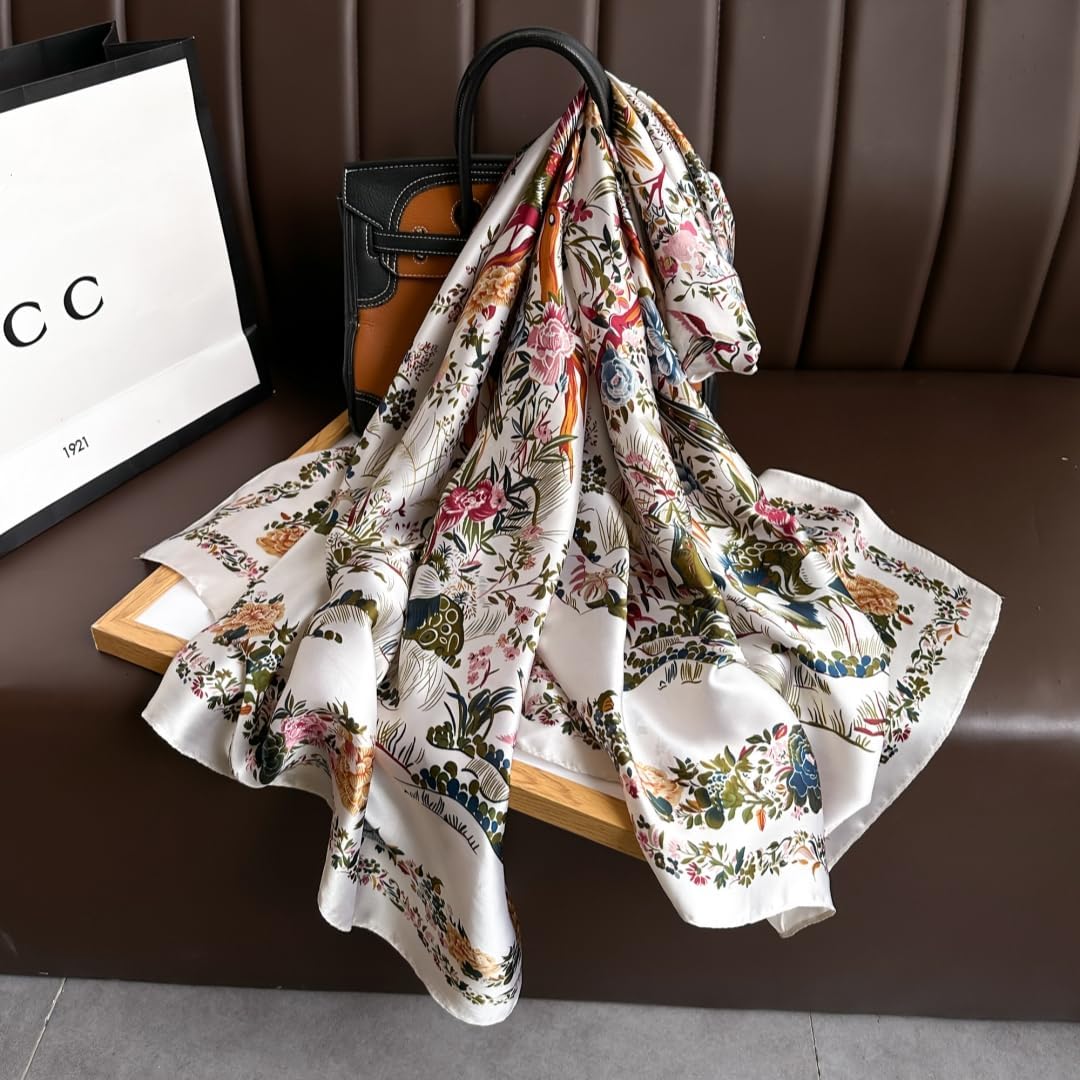 Elegant Silk Scarf Shawl for Women Lightweight Floral Satin Scarf Trendy Silky Scarves Headscarf Neck Shawls Wraps - Image 2