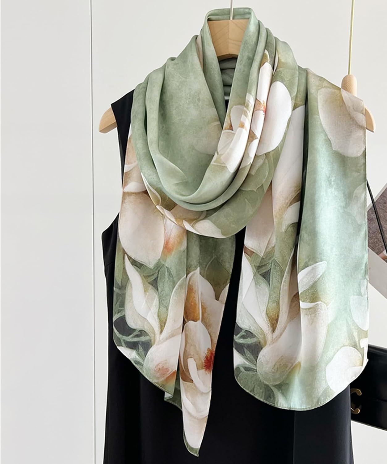 100% Mulberry Silk Scarfs for Women Floral Print Satin Long Scarf for Headscarf Hair Wraps Shawl with Gift Packed - Image 2