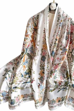 Elegant Silk Scarf Shawl for Women Lightweight Floral Satin Scarf Trendy Silky Scarves Headscarf Neck Shawls Wraps