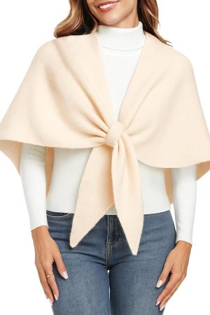 Pashmina Shawl for Women Soft Warm Cashmere Wool Blend Knit Wrap for Home Office Travel (White, 67 x 27 inches / 170 x 70 cm)