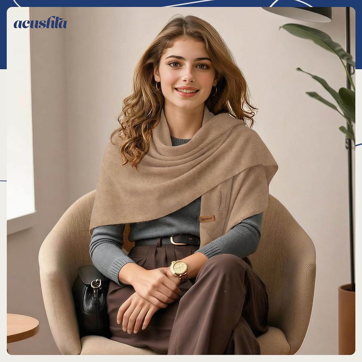 100% Merino Wool Shawl Wraps for Women Winter Knit Pashmina Scarf Poncho Shawl for Sweater Dress Wedding - Image 2