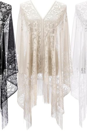 3 Pcs Lace Shawls and Wraps for Evening Dresses Scarfs Women Fringe Scarf for 1920s Party Wedding Costume