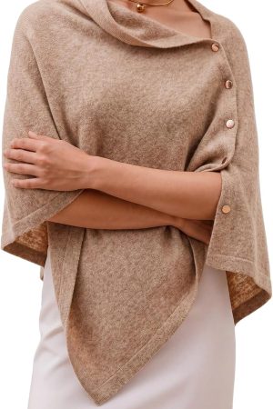 Women's Versatile Knitted Shawls Wraps Scarf Poncho Sweater with Buttons Lightweight Spring Fall Summer Wraps Cloak