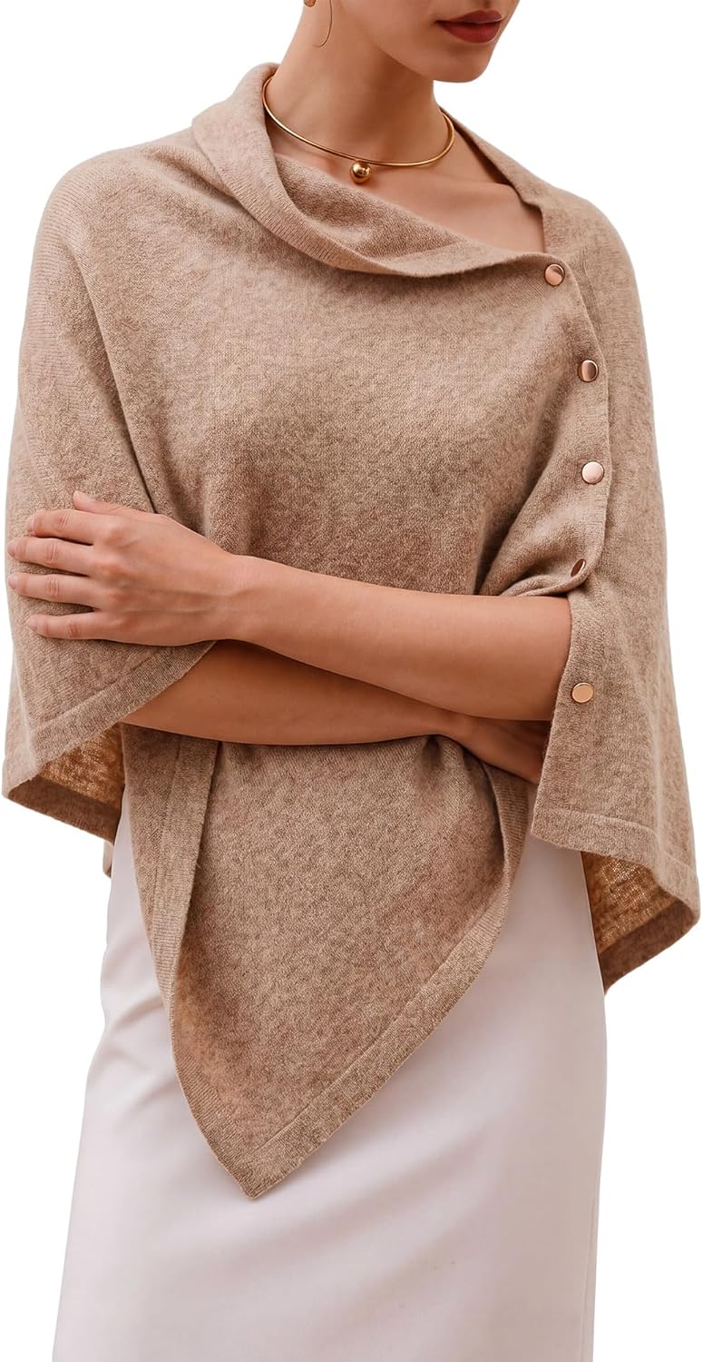Women's Versatile Knitted Shawls Wraps Scarf Poncho Sweater with Buttons Lightweight Spring Fall Summer Wraps Cloak