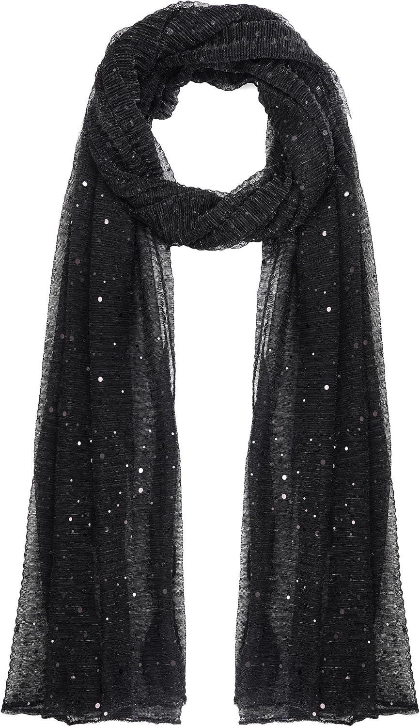 Women Sequin Bandana Summer Silk Mesh Scarf Sheer Long Beach Glitters Shawl Wrap hijab for Evening Dresses