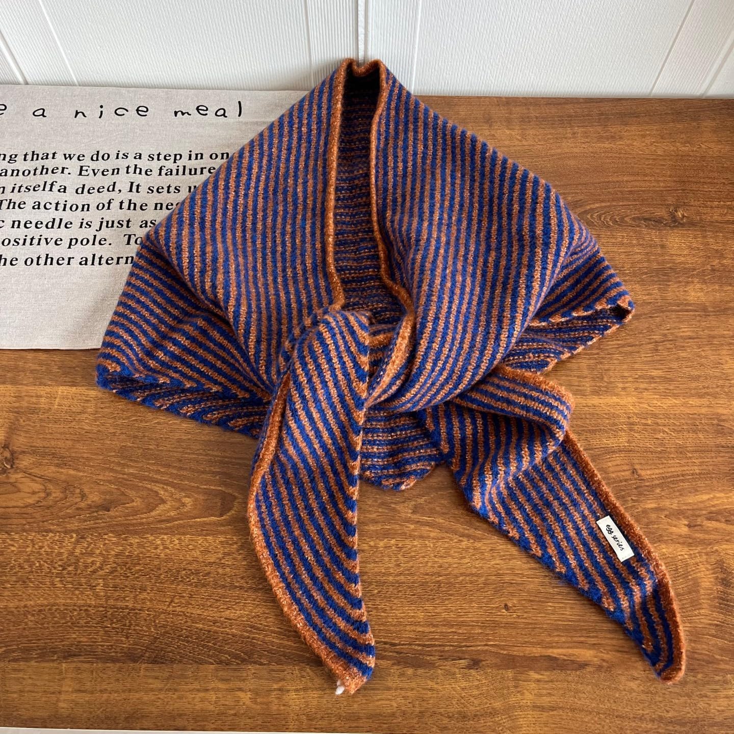 Women Striped Triangle Knitted Pashmina Shawls Wraps Loose Fit Tie Knot Wool Cashmere Sweater Scarf Fall Winter - Image 2