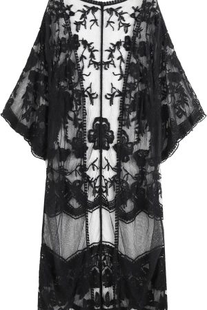 Women's Lace Cardigan Floral Crochet Sheer Beach Cover Ups Long Kimono