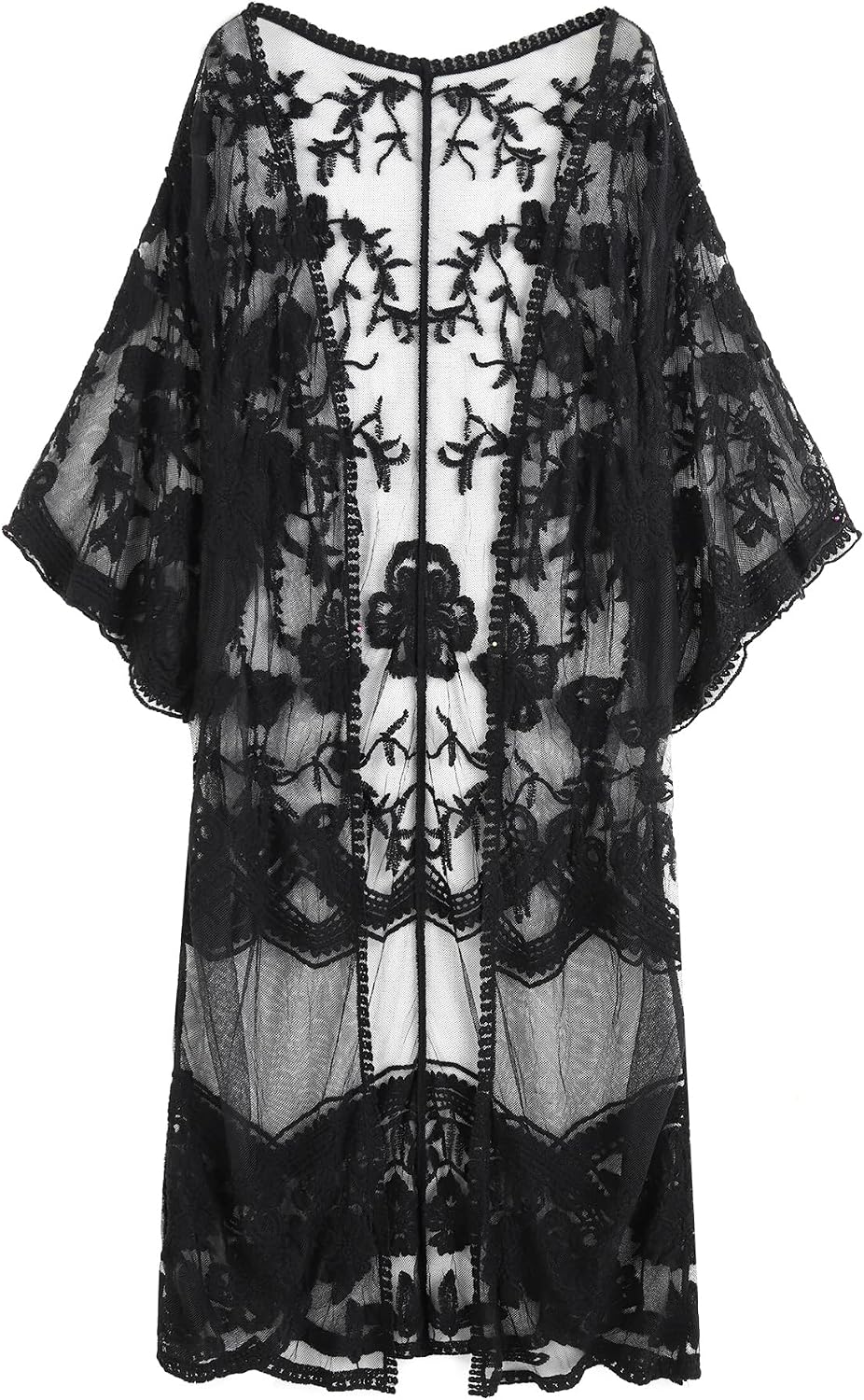 Women's Lace Cardigan Floral Crochet Sheer Beach Cover Ups Long Kimono