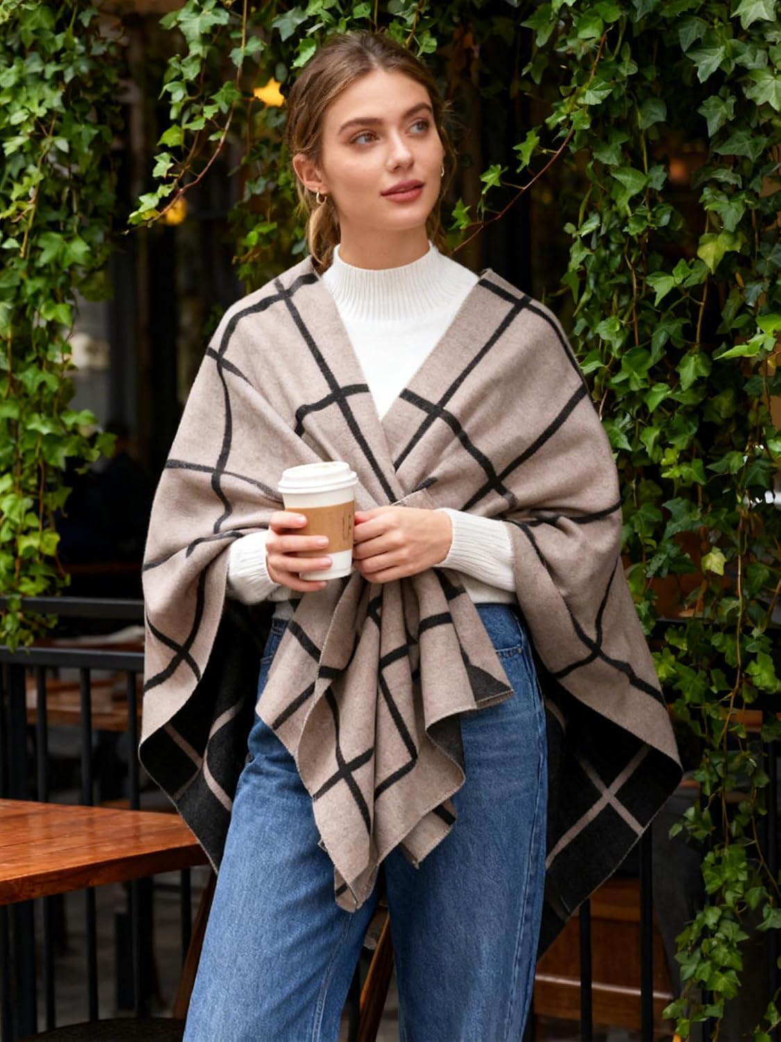 Women's Shawl Wrap Poncho Ruana Cape Open Front Cardigan Shawls for Spring Fall Winter - Image 2