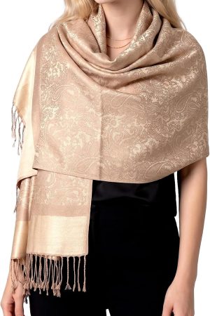 Two-Tone Vintage Paisley Pashmina Scarf – Lightweight Wrap & Shawl for Dresses, Weddings, Travel, All Seasons