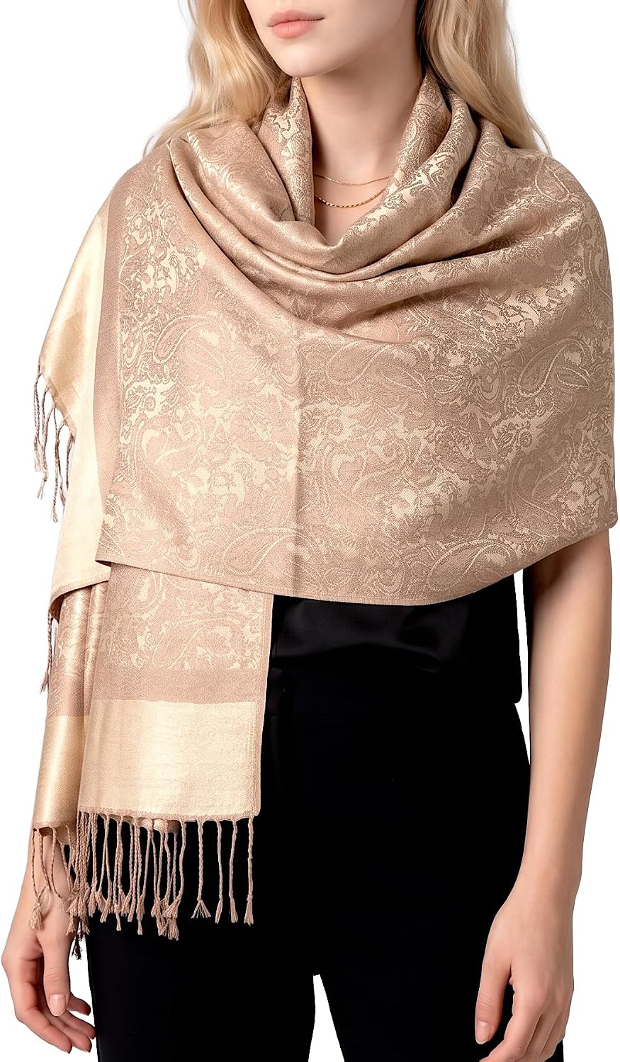 Two-Tone Vintage Paisley Pashmina Scarf – Lightweight Wrap & Shawl for Dresses, Weddings, Travel, All Seasons