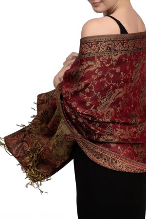 Reversible Paisley Pashmina Rave Scarf – Exotic Indian Shawls and Wraps for Evening Dresses, Festivals, All Seasons