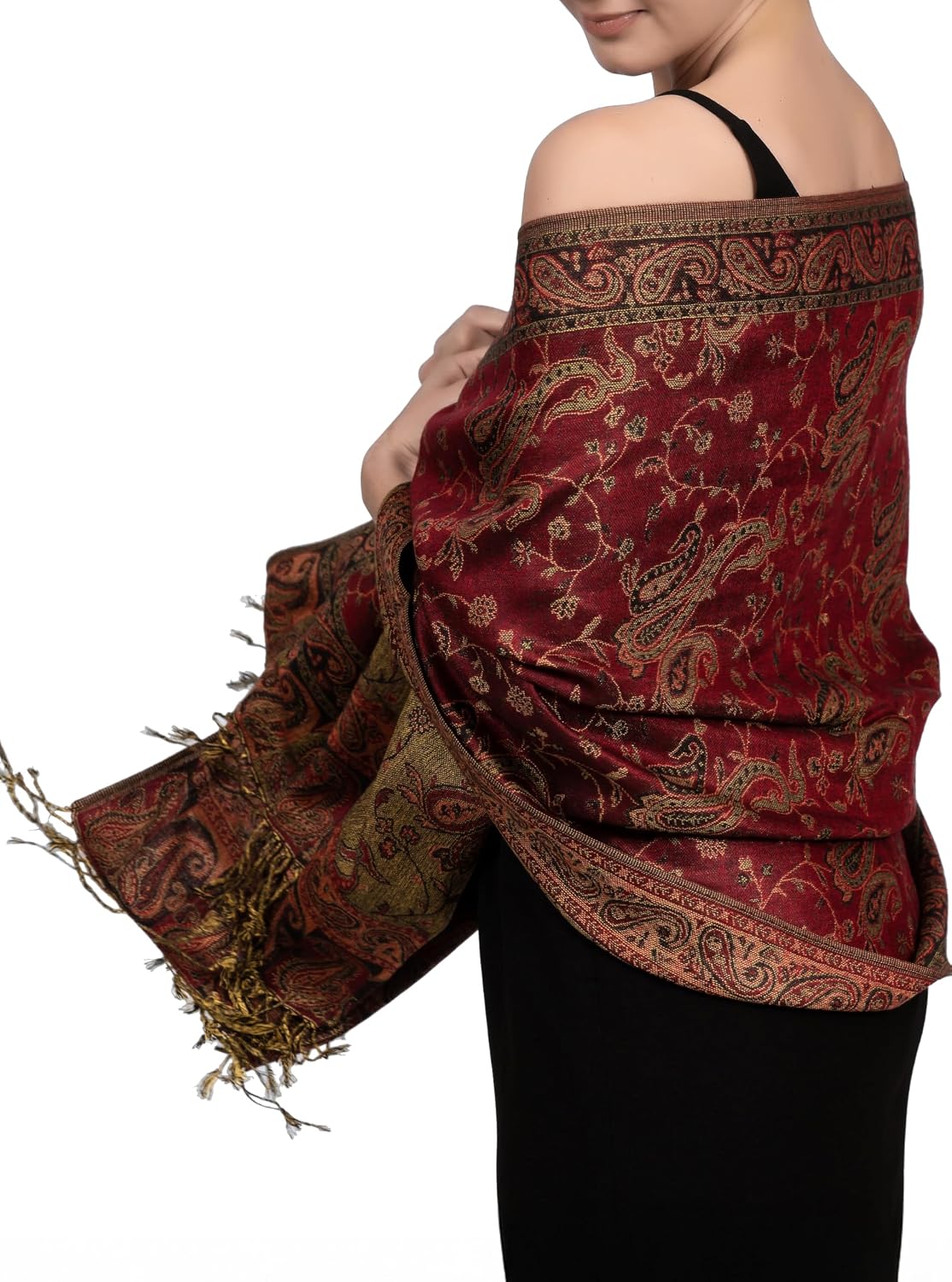 Reversible Paisley Pashmina Rave Scarf – Exotic Indian Shawls and Wraps for Evening Dresses, Festivals, All Seasons