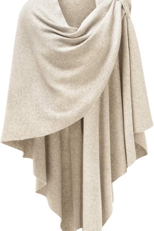 Womens Large Cross Front Poncho Sweater Wrap Topper Knitted Elegant Shawls Cape for Fall Winter