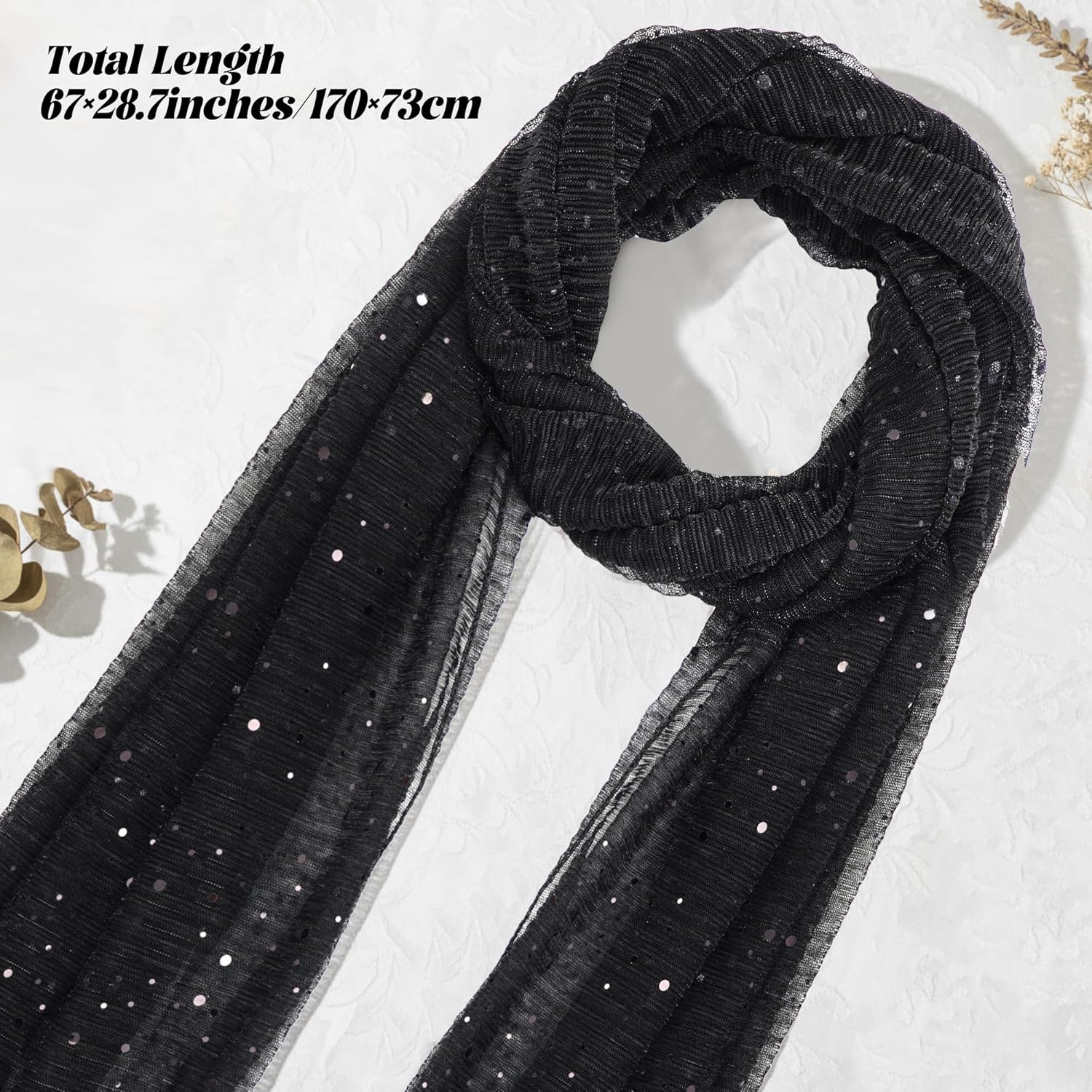 Women Sequin Bandana Summer Silk Mesh Scarf Sheer Long Beach Glitters Shawl Wrap hijab for Evening Dresses - Image 2