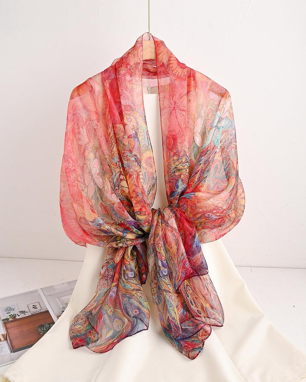 100% Mulberry Silk Scarf for Women, 69'' x 43'' Lightweight Large Silk Chiffon Shawl Wraps Floral Neck Scarf Gift - Image 2