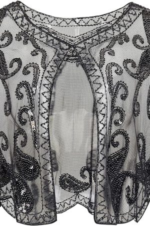 s Shawl Wraps Sequin Beaded Evening Cape Bridal Shawl Bolero Flapper Cover Up