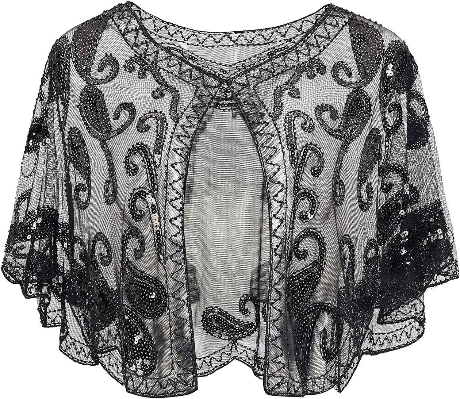 s Shawl Wraps Sequin Beaded Evening Cape Bridal Shawl Bolero Flapper Cover Up